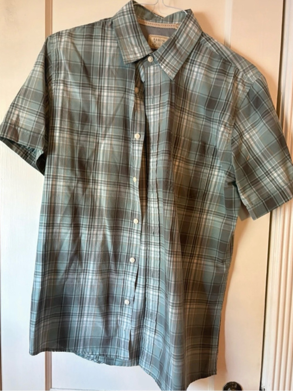 Arrow Men's Short Sleeve Plaid Shirt - Light Green size medium